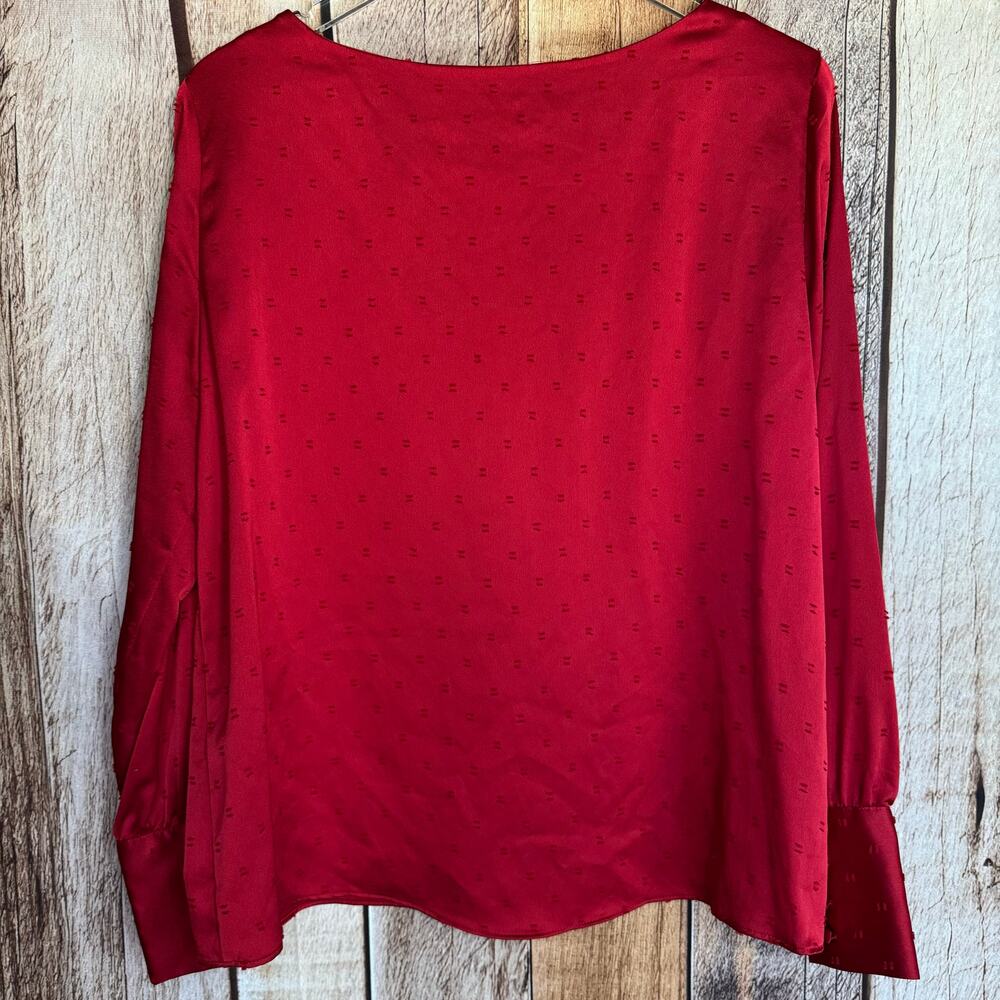 Ann Taylor Red Blouse Long Sleeve Textured Dot Holiday Valentine Workwear XLP - Picture 2 of 9